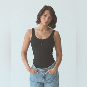 Klassy Network BLACK HENLEY TANK BRAMISUIT BODYSUIT